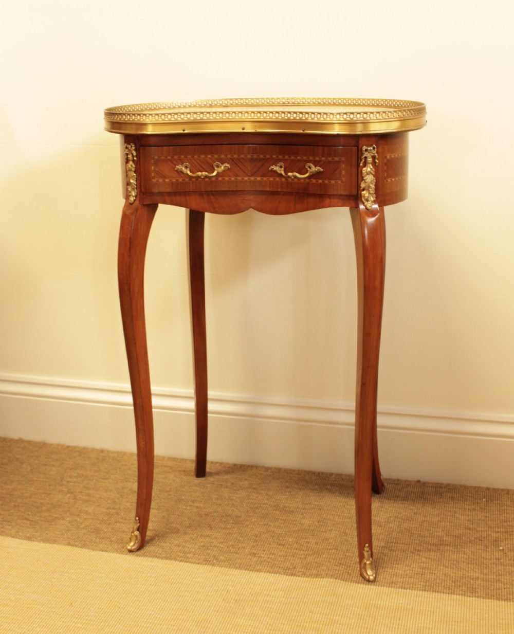 A French Walnut Kidney Shape Marble Top Occational Table