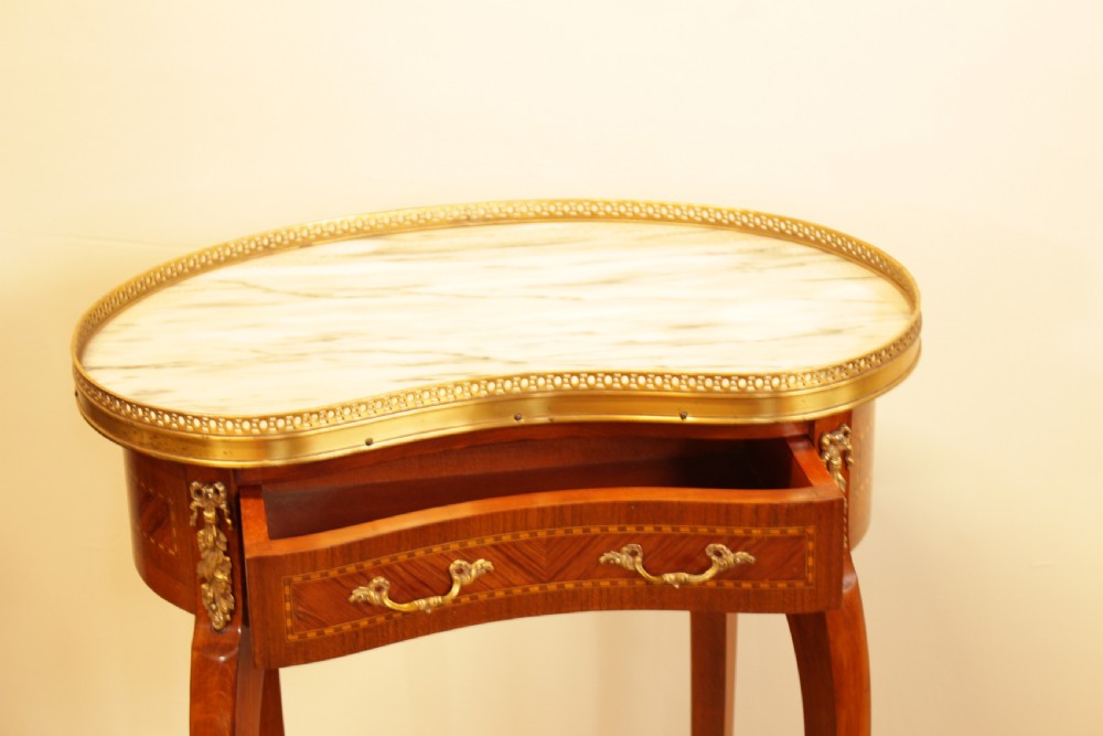 A French Walnut Kidney Shape Marble Top Occational Table View V