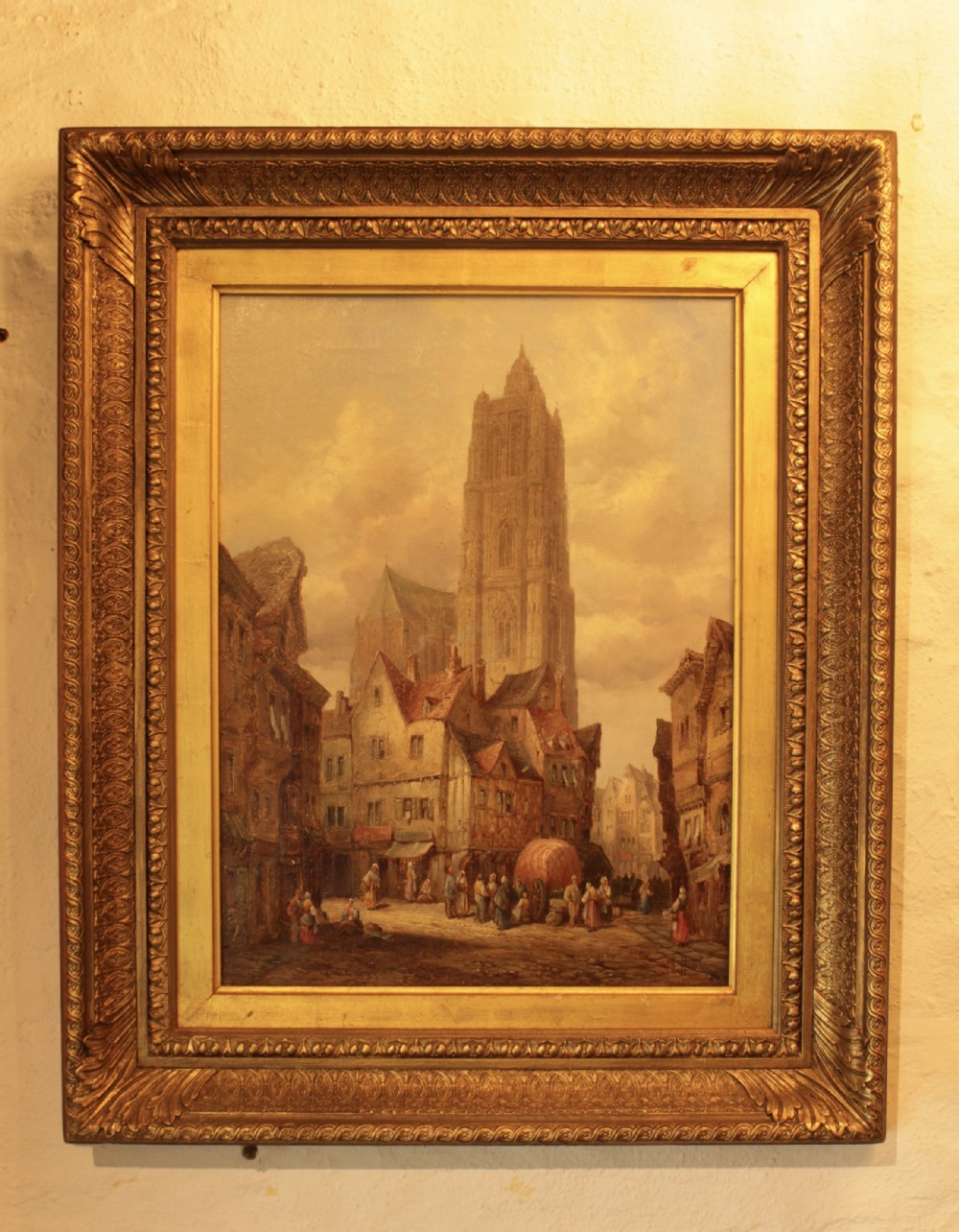 A Oil on Canvas Street Scene Of Bruge 