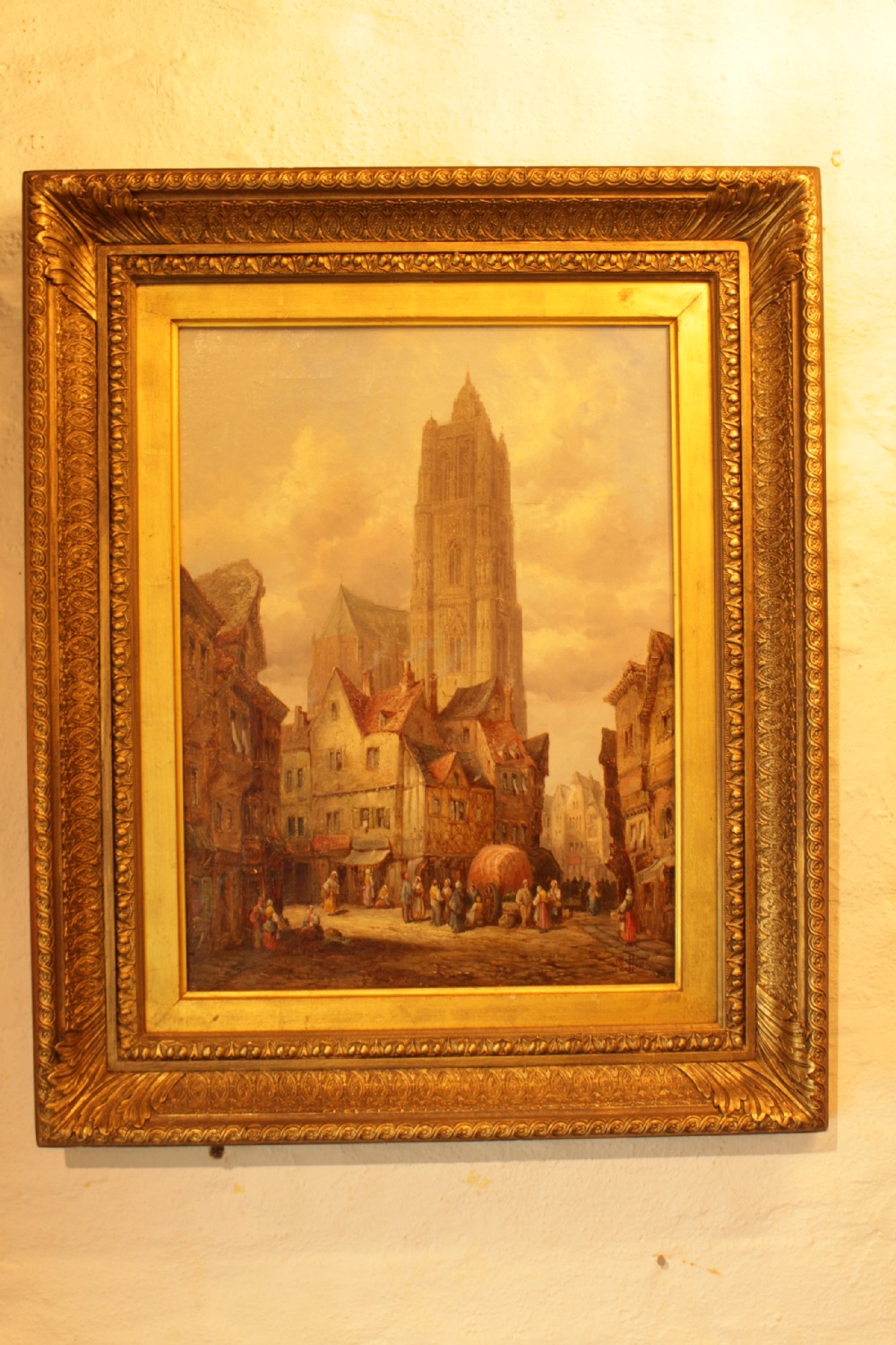 A Oil on Canvas Street Scene Of Bruge  View II