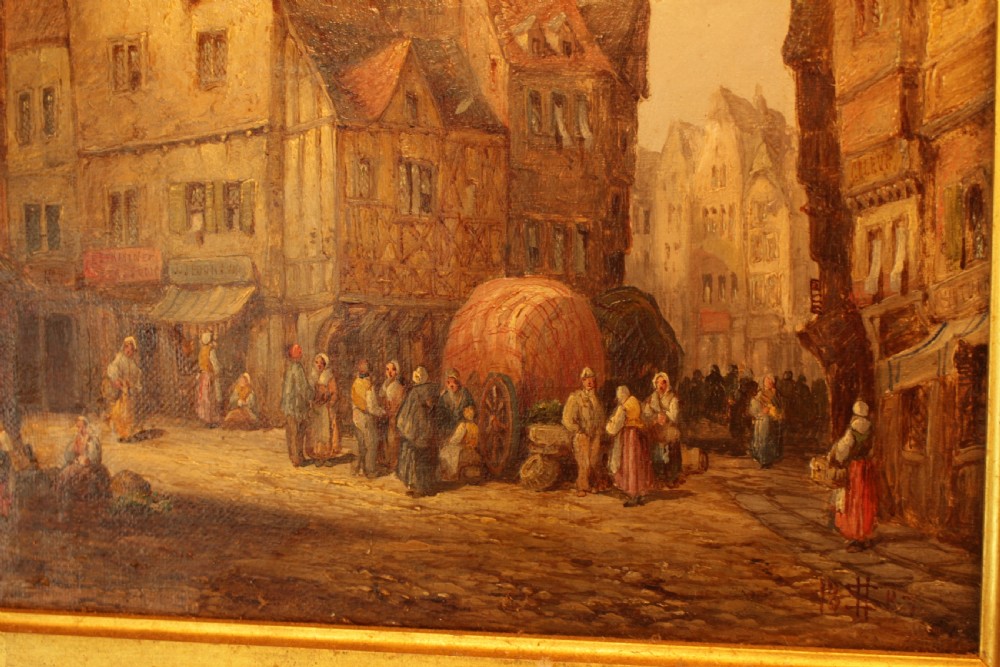 A Oil on Canvas Street Scene Of Bruge  View III