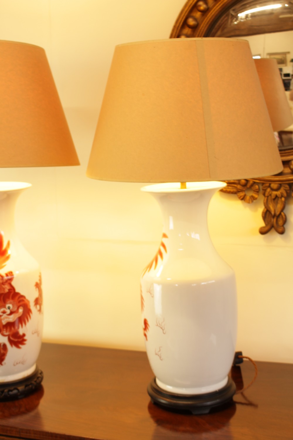 A Pair 1930's Chinese Dragon Lamps   View V