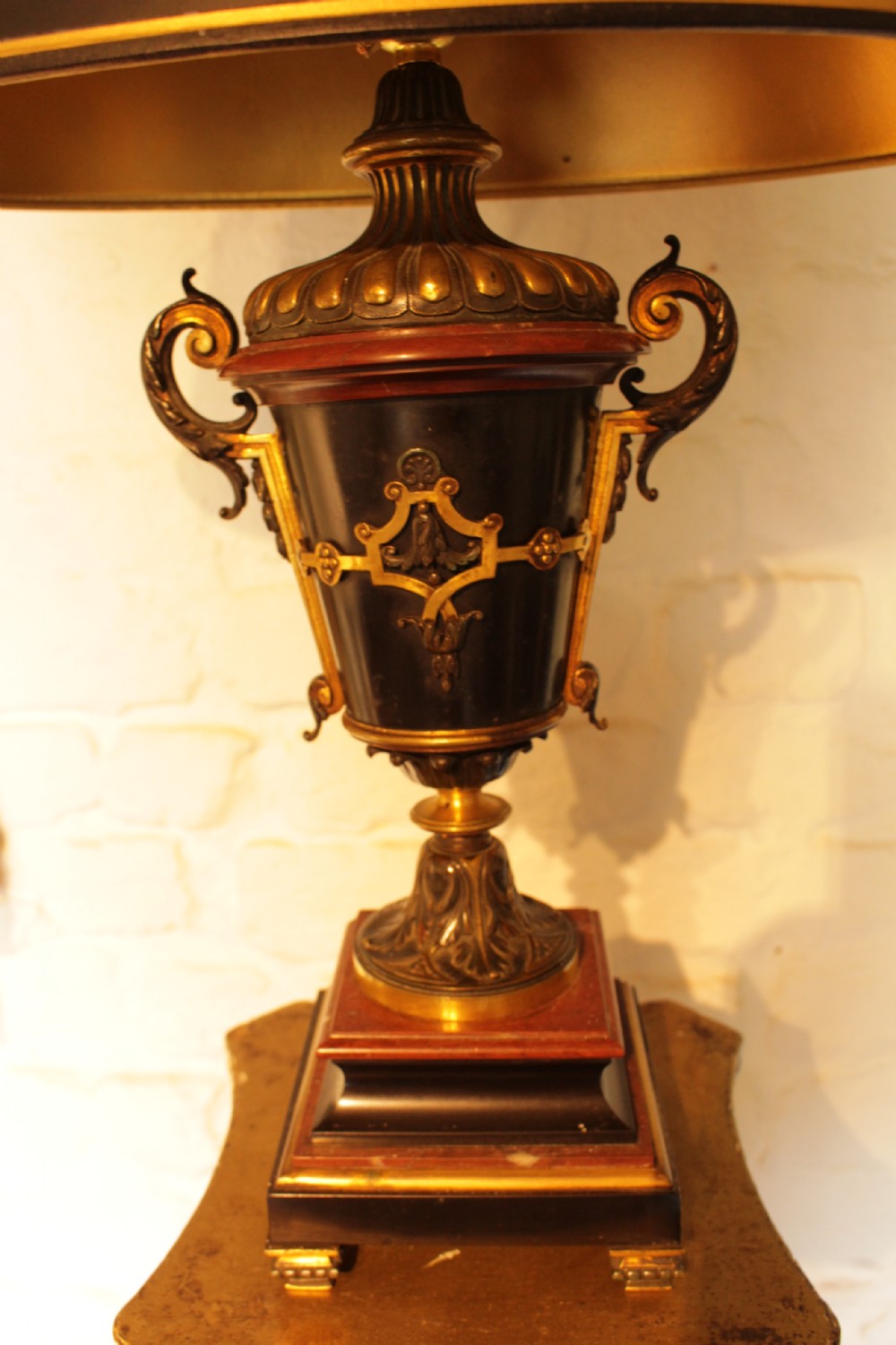 Pair of French Bronze & Marble Table Lamps   View II