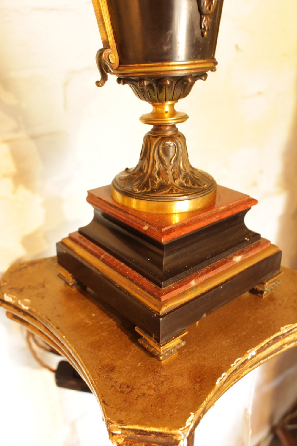 Pair of French Bronze & Marble Table Lamps   View III