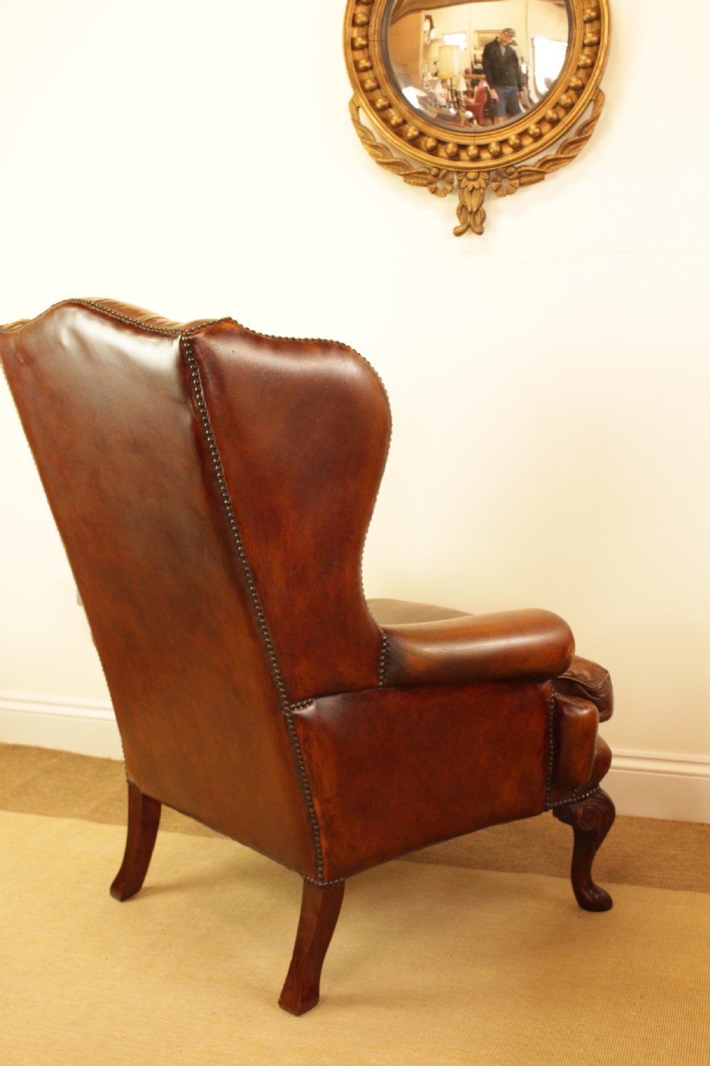 A Button Back Leather Wing Arm Chair  View IV