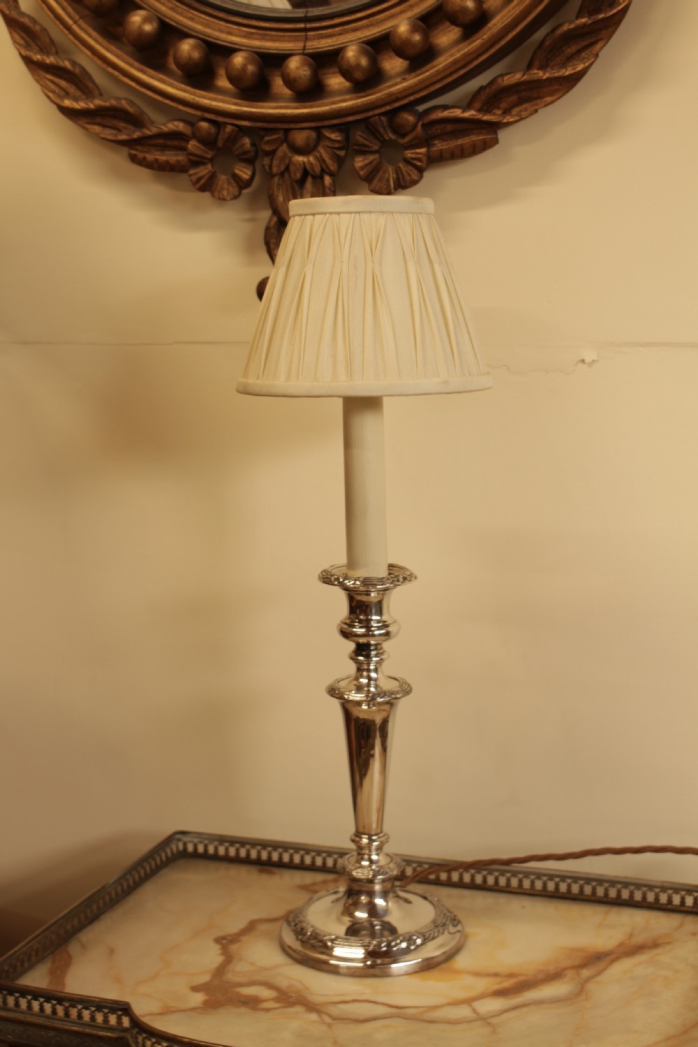 A Silver Plated Candle Stick Lamp 