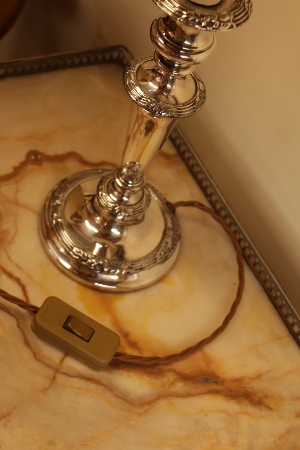 A Silver Plated Candle Stick Lamp  View V