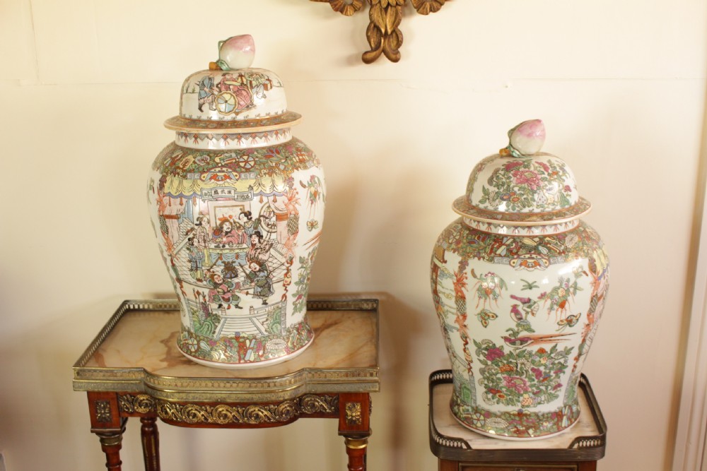 A Pair Oriental Lidded Baluster Vases  View III