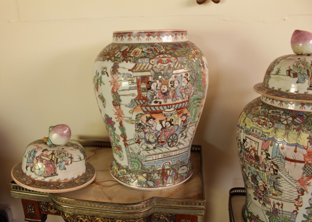 A Pair Oriental Lidded Baluster Vases  View XI