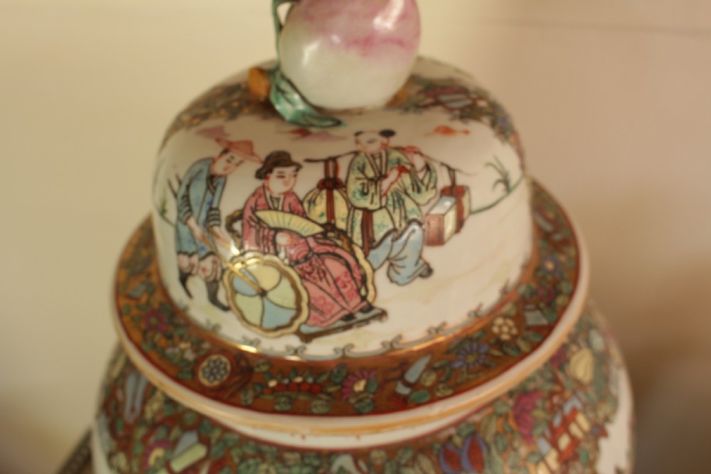A Pair Oriental Lidded Baluster Vases  View XIII