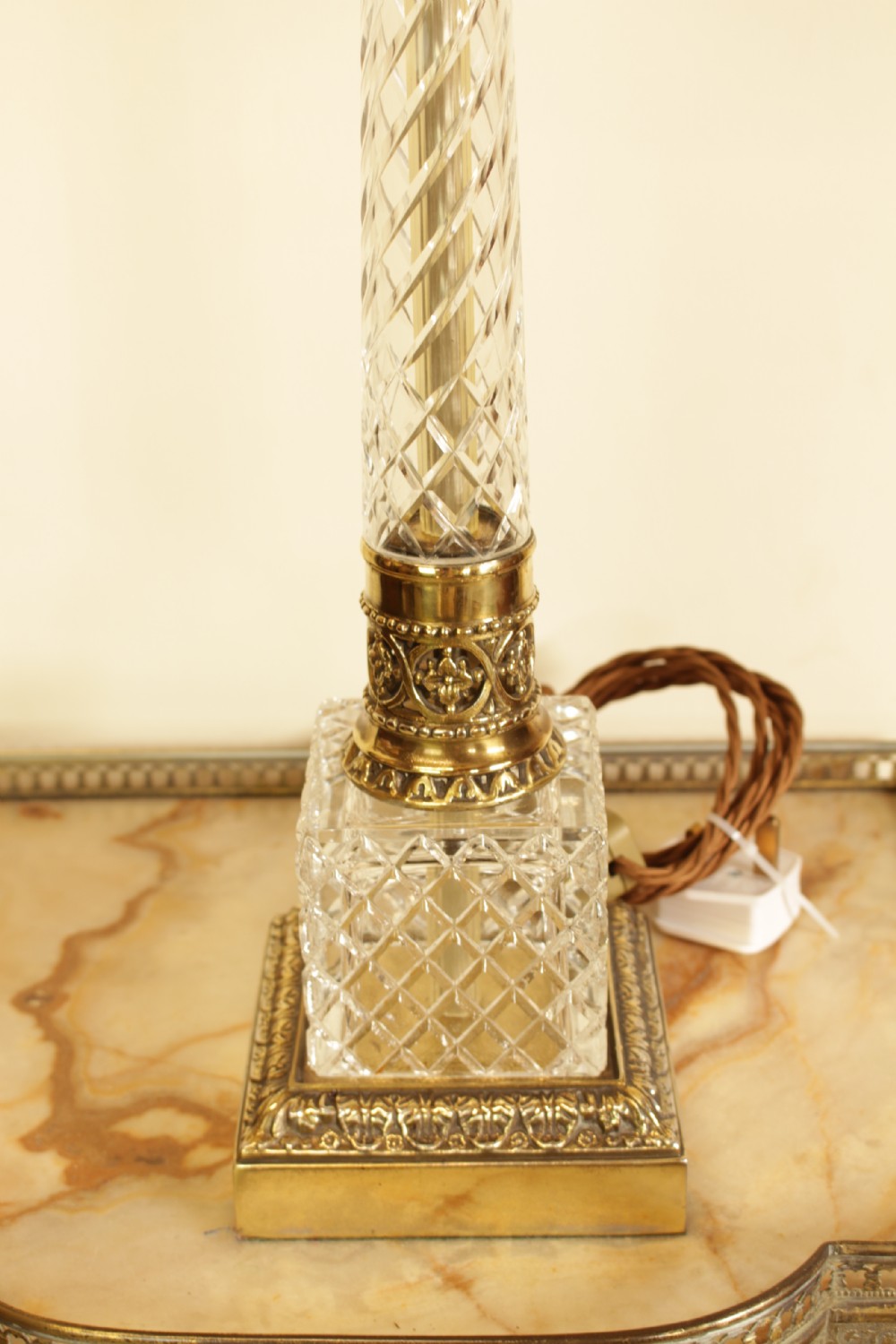 A Brass Cut Glass Table Lamp  View II