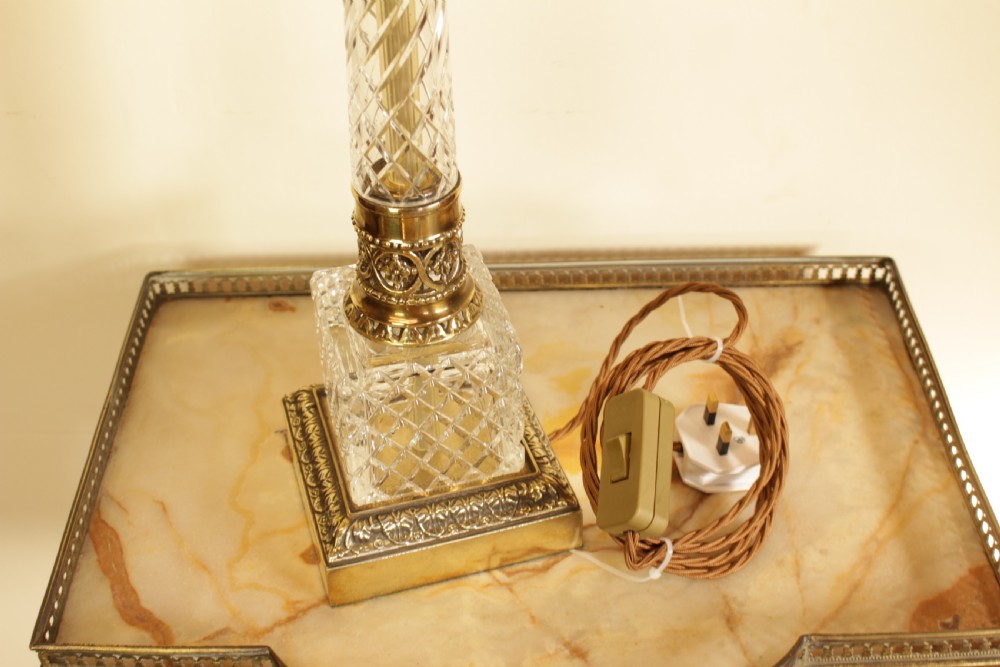 A Brass Cut Glass Table Lamp  View VIII