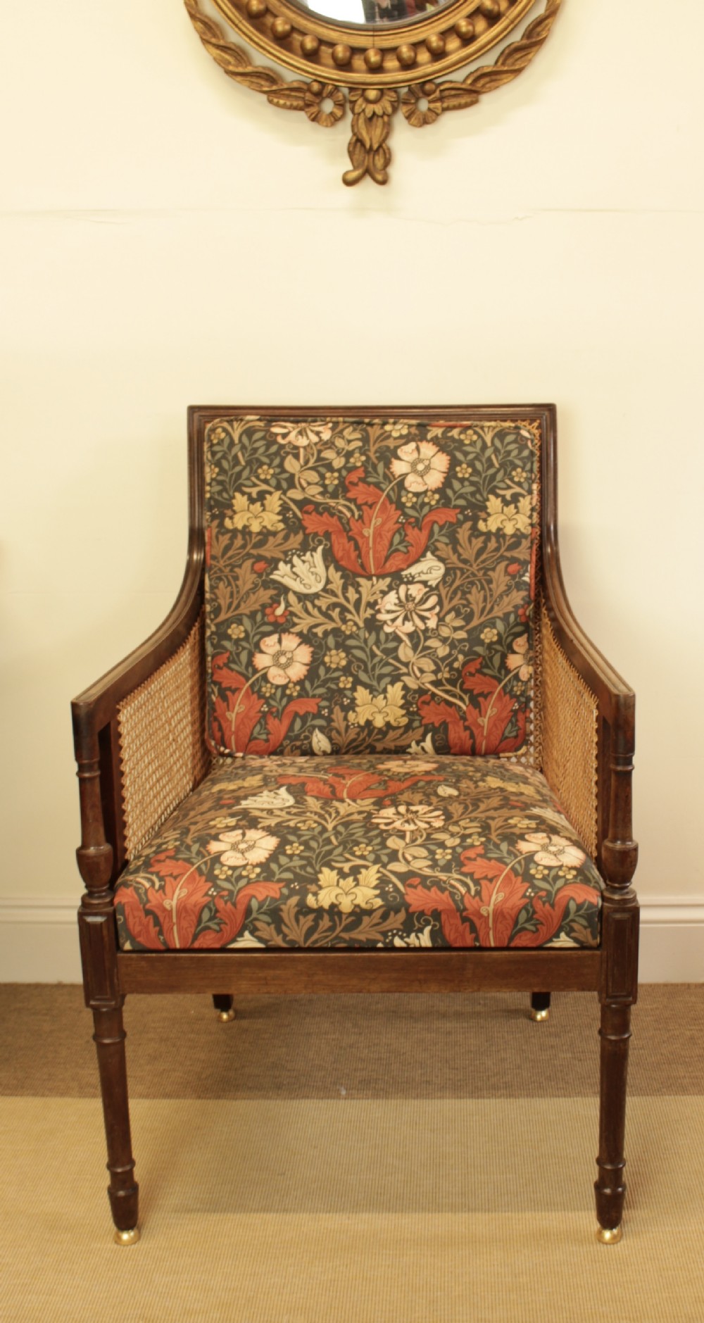19th C. Mahogany Cane Library Bergere Chair