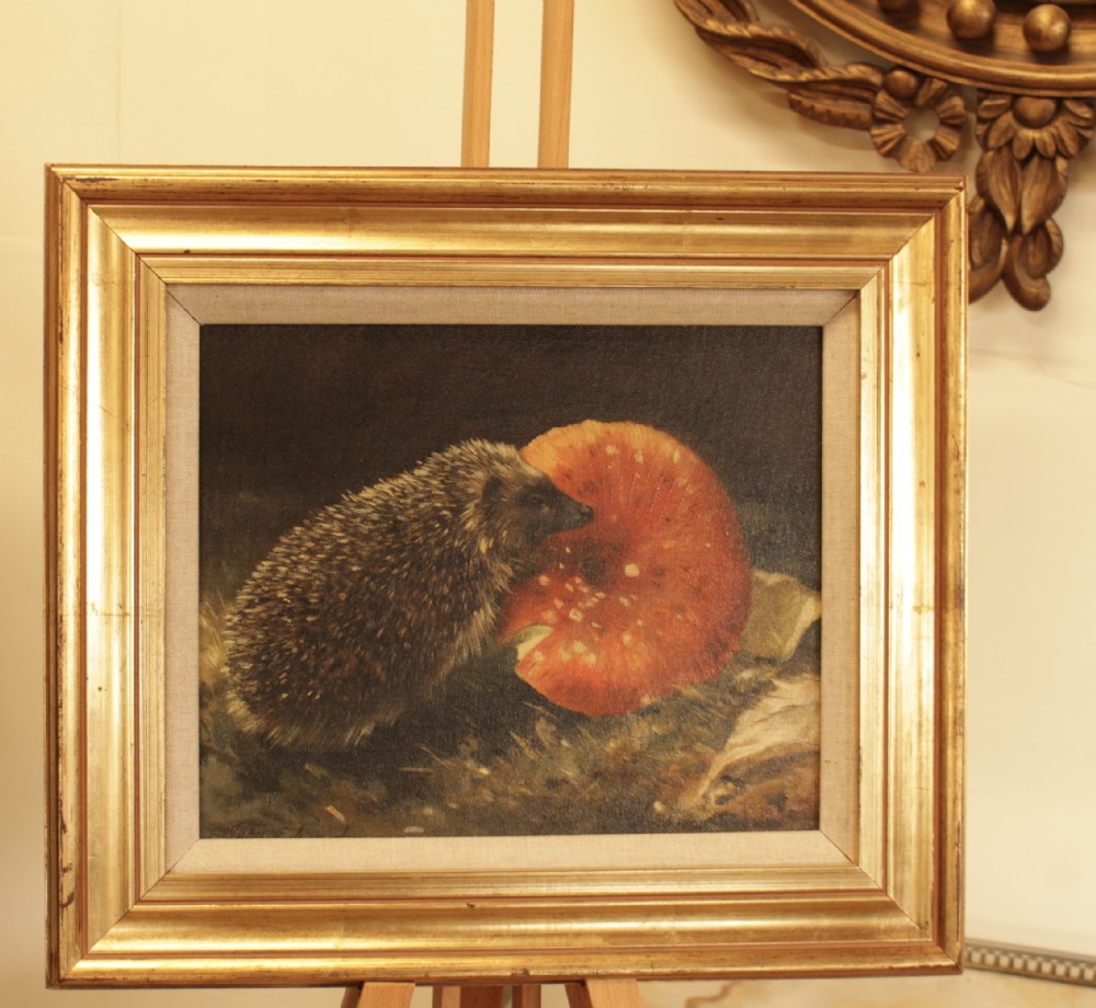 A Oil On Board Of Hedgehog & Toadstool  