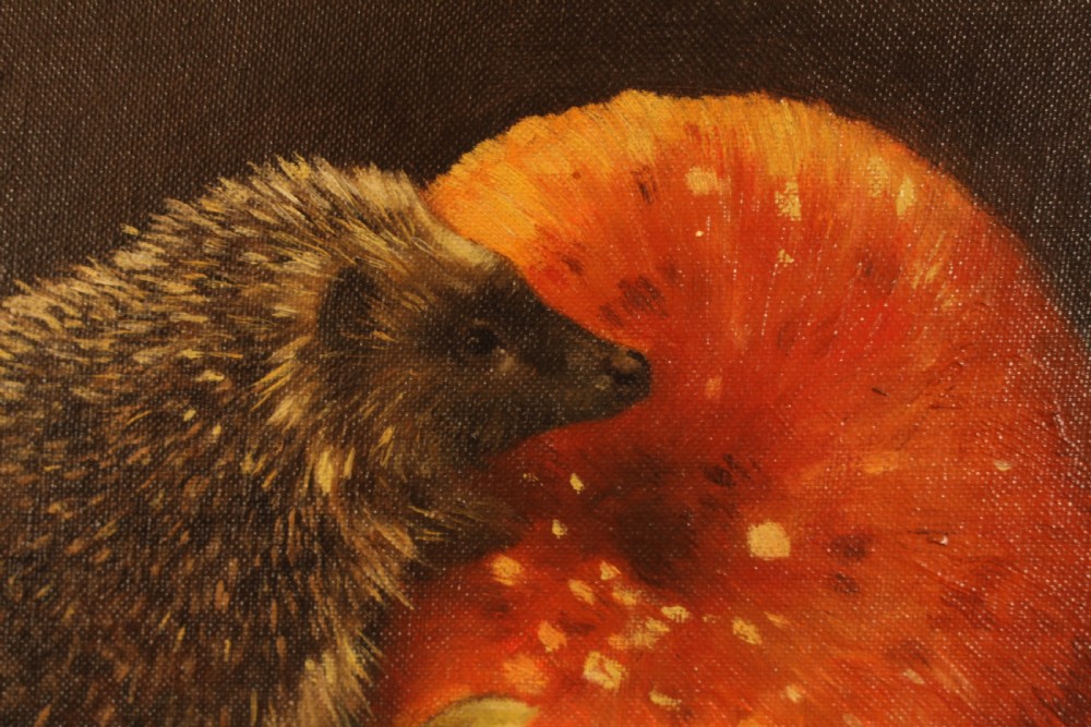 A Oil On Board Of Hedgehog & Toadstool   View II