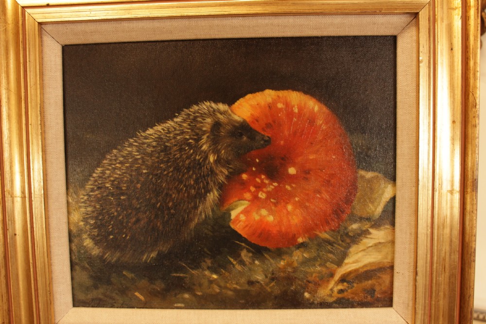 A Oil On Board Of Hedgehog & Toadstool   View III
