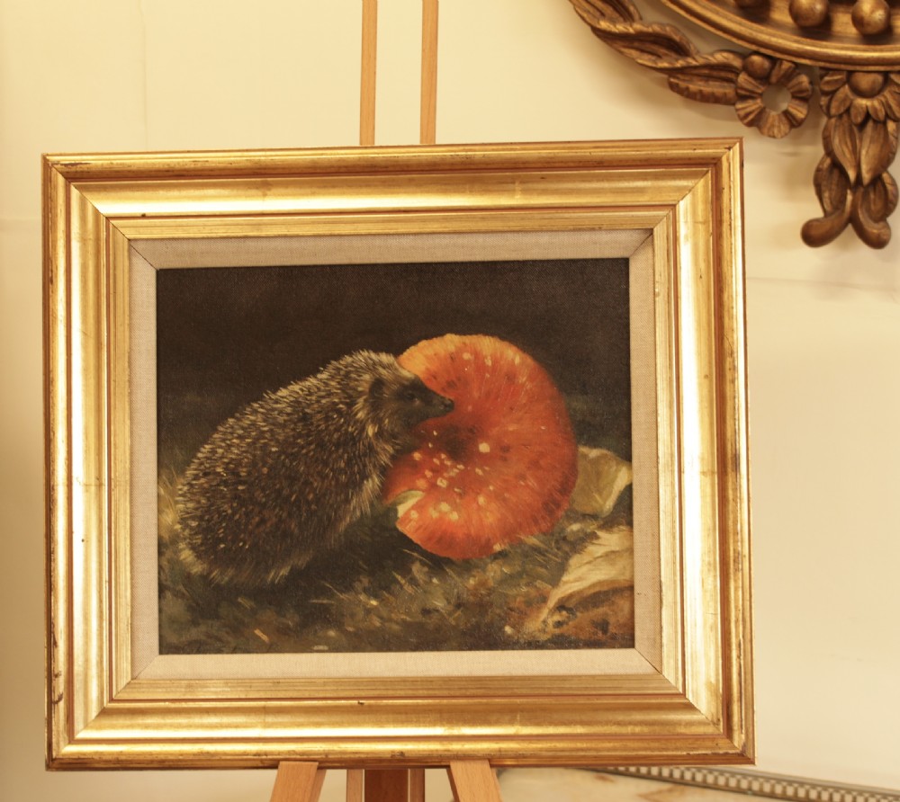 A Oil On Board Of Hedgehog & Toadstool   View IV
