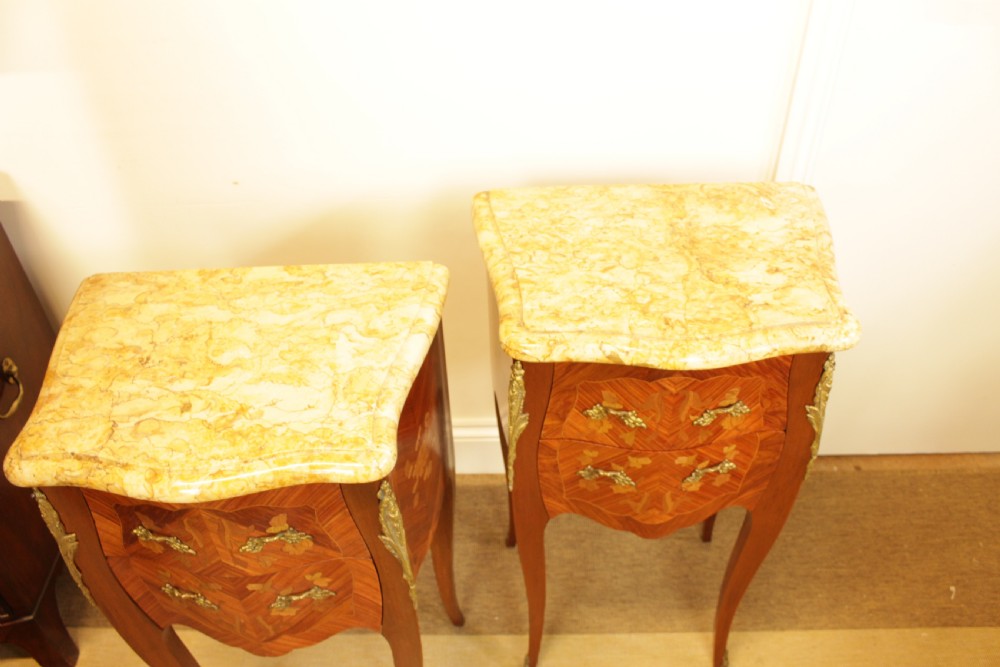 A Pair Of French Marquetry Marble Top Bedside Tables  View IV