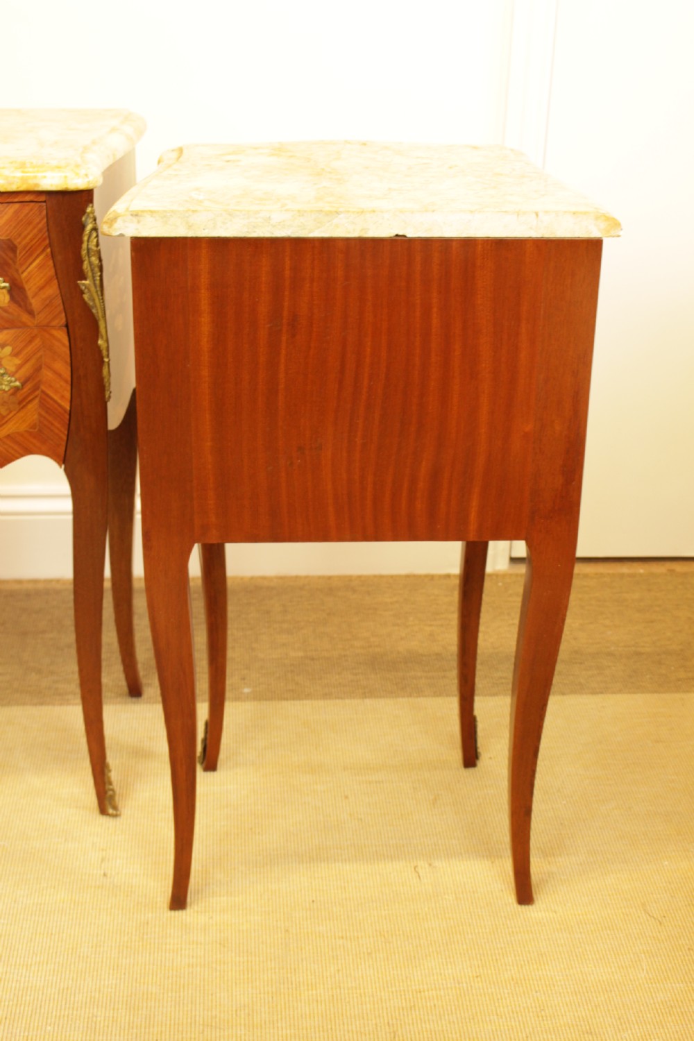 A Pair Of French Marquetry Marble Top Bedside Tables  View VI