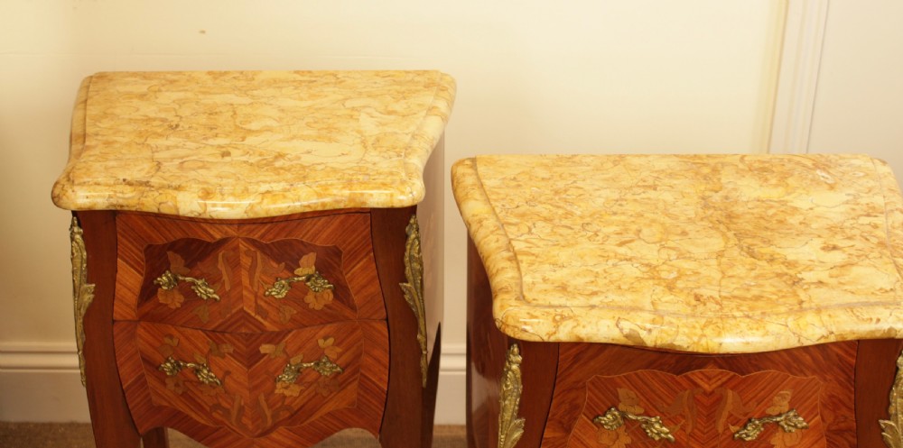 A Pair Of French Marquetry Marble Top Bedside Tables  View VIII