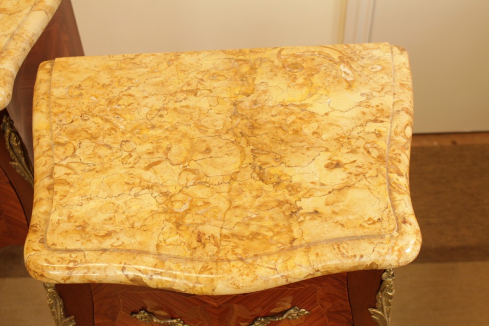 A Pair Of French Marquetry Marble Top Bedside Tables  View IX