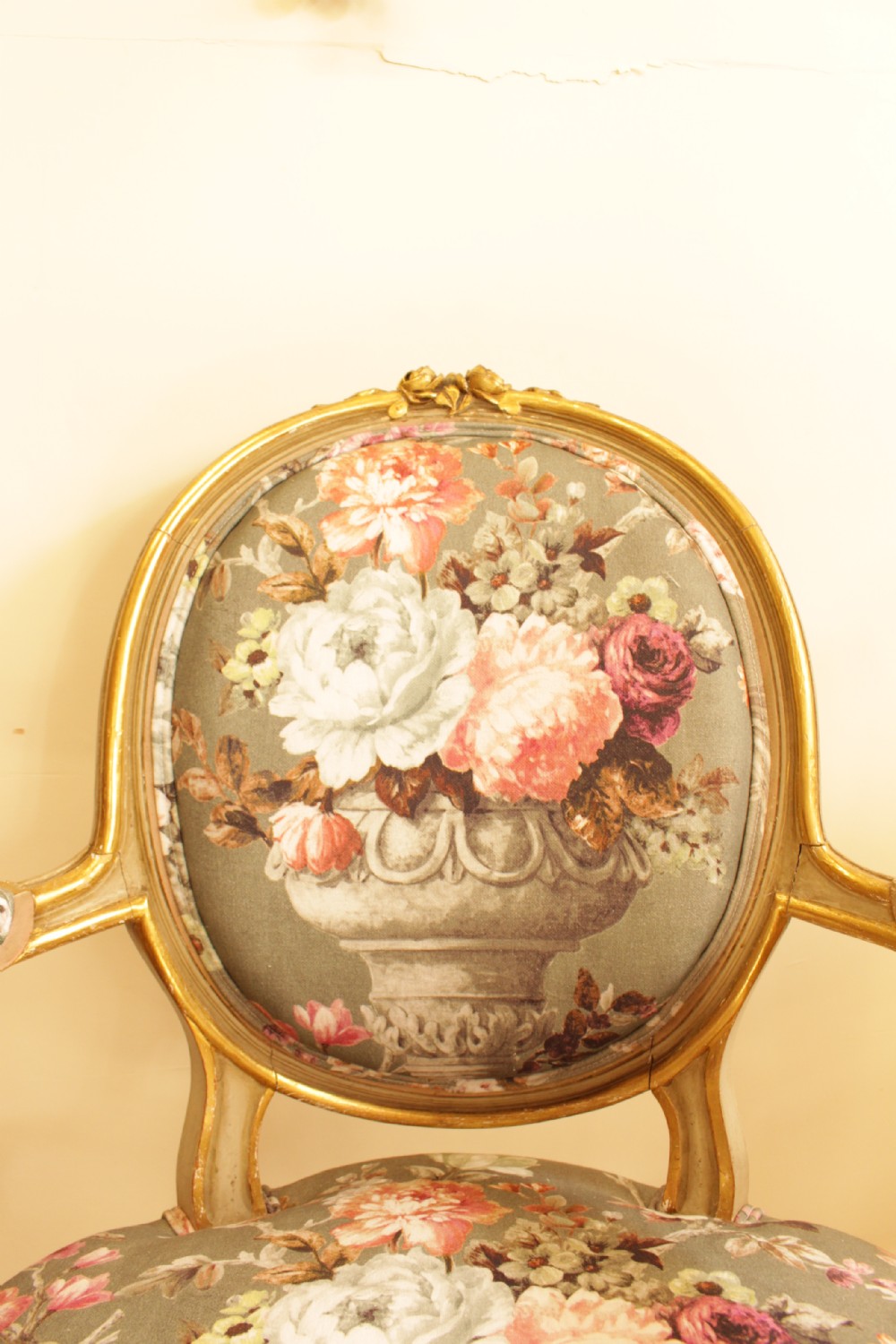 A 19th C. French Painted & Gilt Open Arm Chair  View II