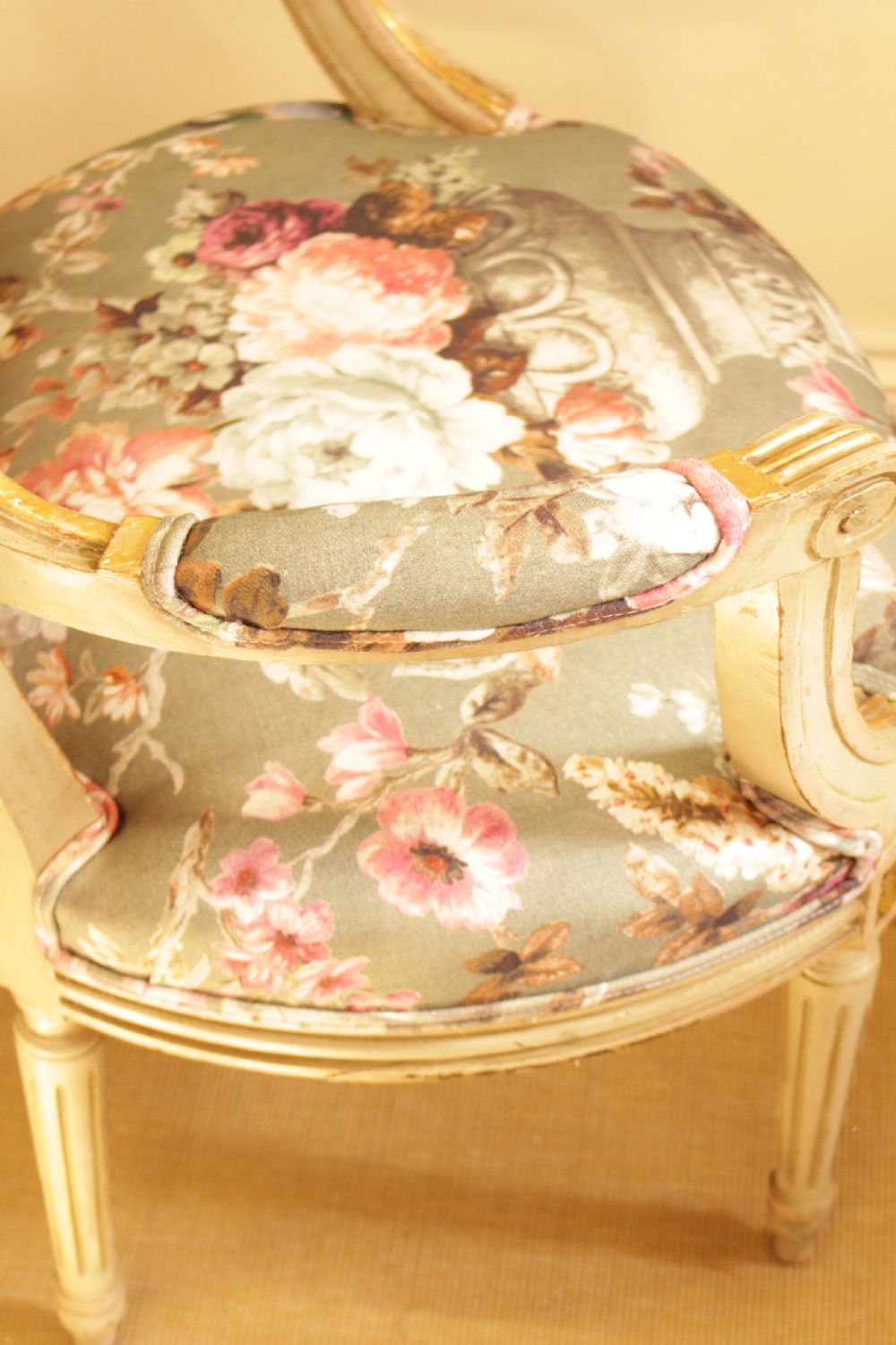 A 19th C. French Painted & Gilt Open Arm Chair  View VI