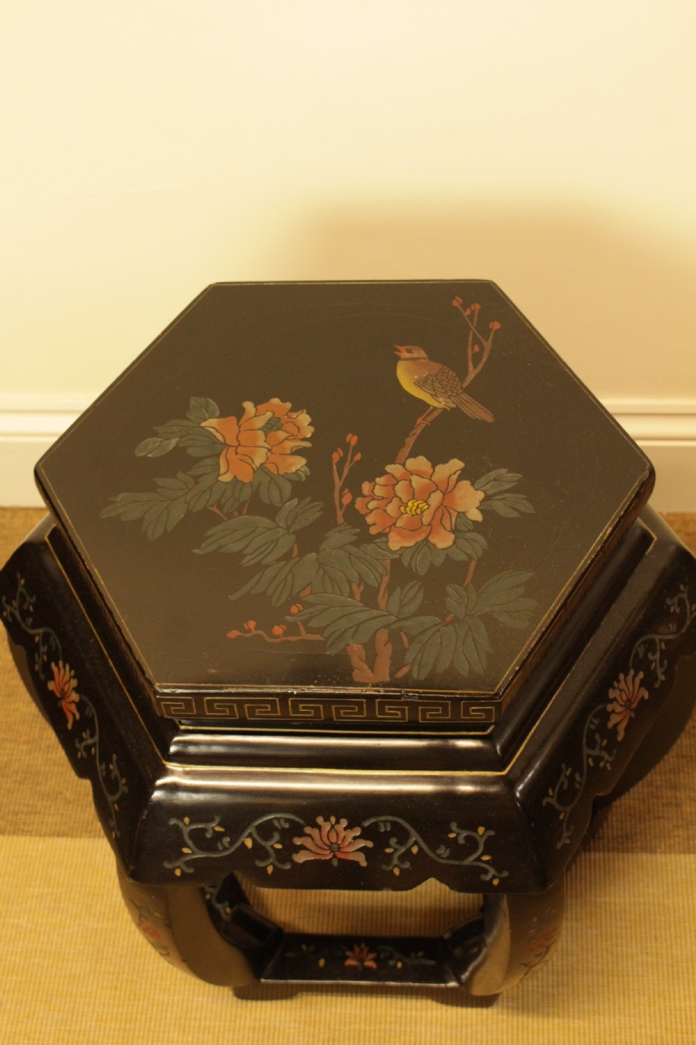 A 1930's Hexagon Lacquered Chinese Stool   View IV