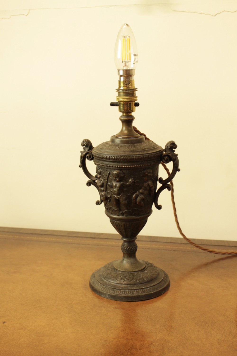 A Cast Metal Urn Table Lamp 