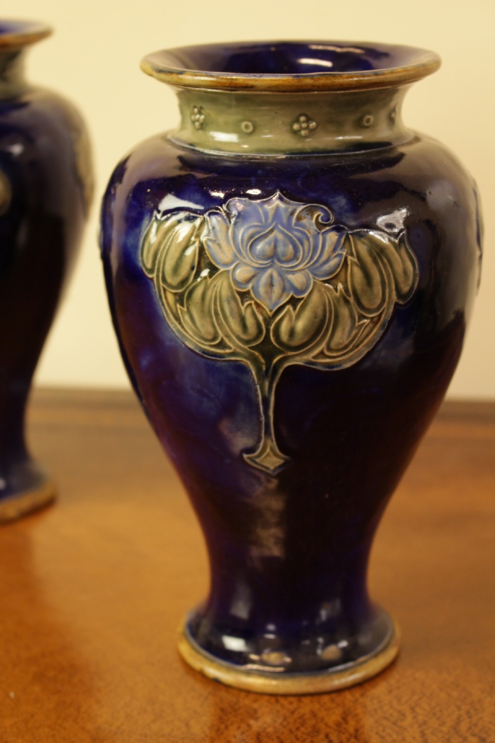 A Pair Of Blue Royal Doulton Vases  View III