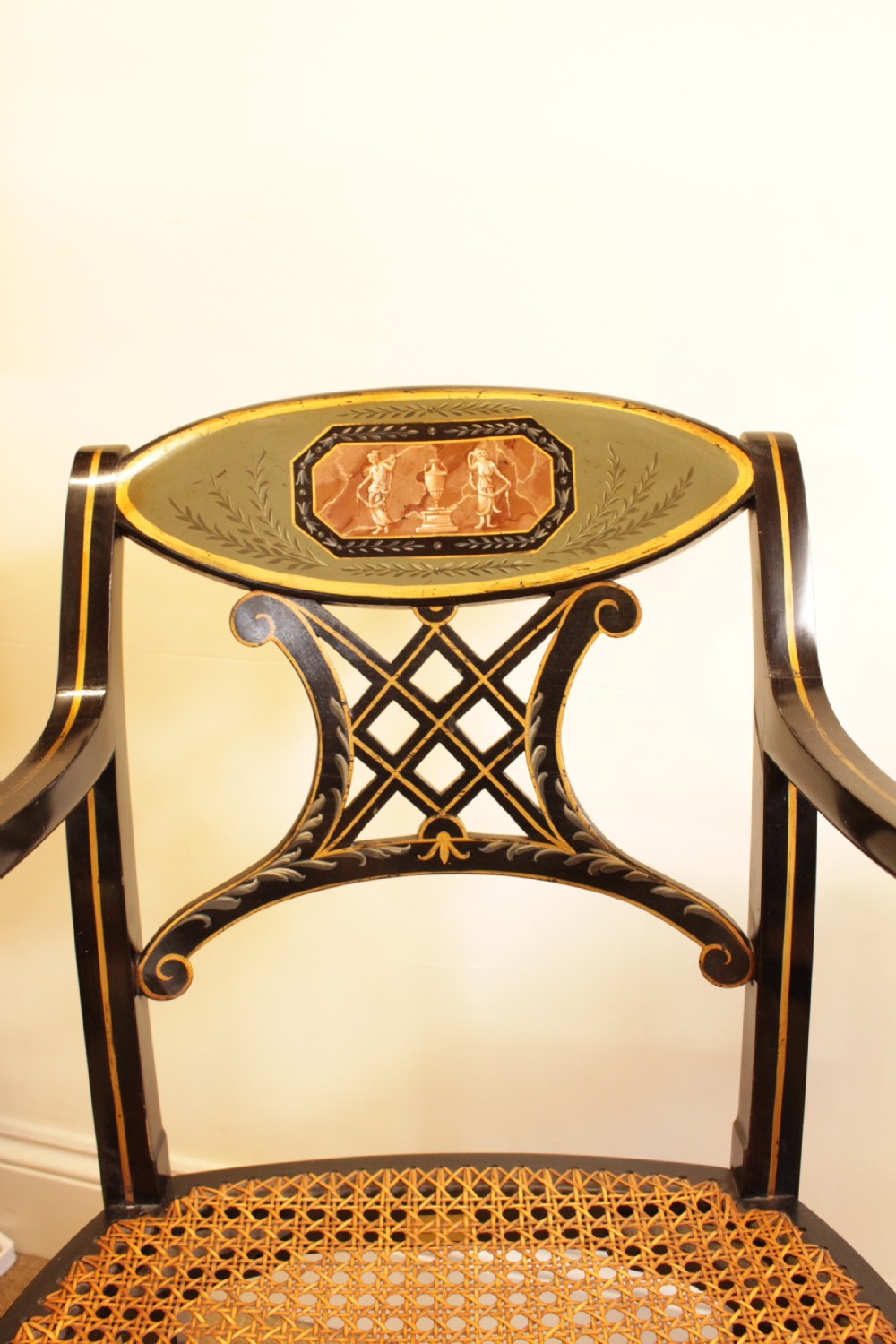 A Pair Of Regency Style Ebonised Open Arm Chairs  View VIII