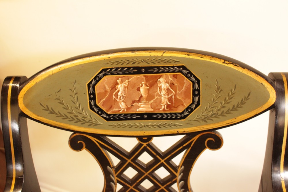 A Pair Of Regency Style Ebonised Open Arm Chairs  View IV