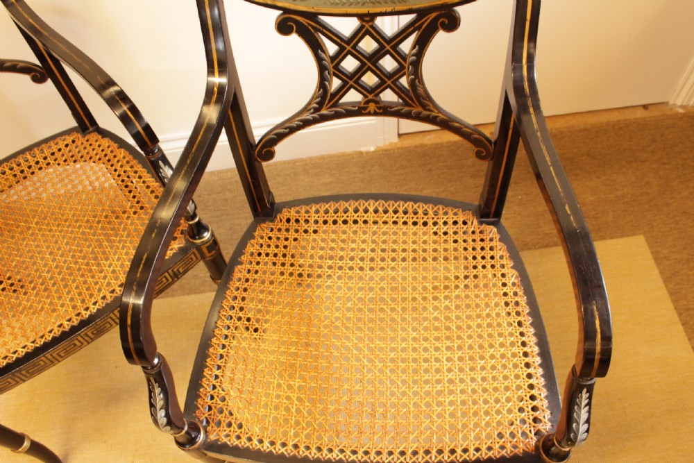 A Pair Of Regency Style Ebonised Open Arm Chairs  View VII