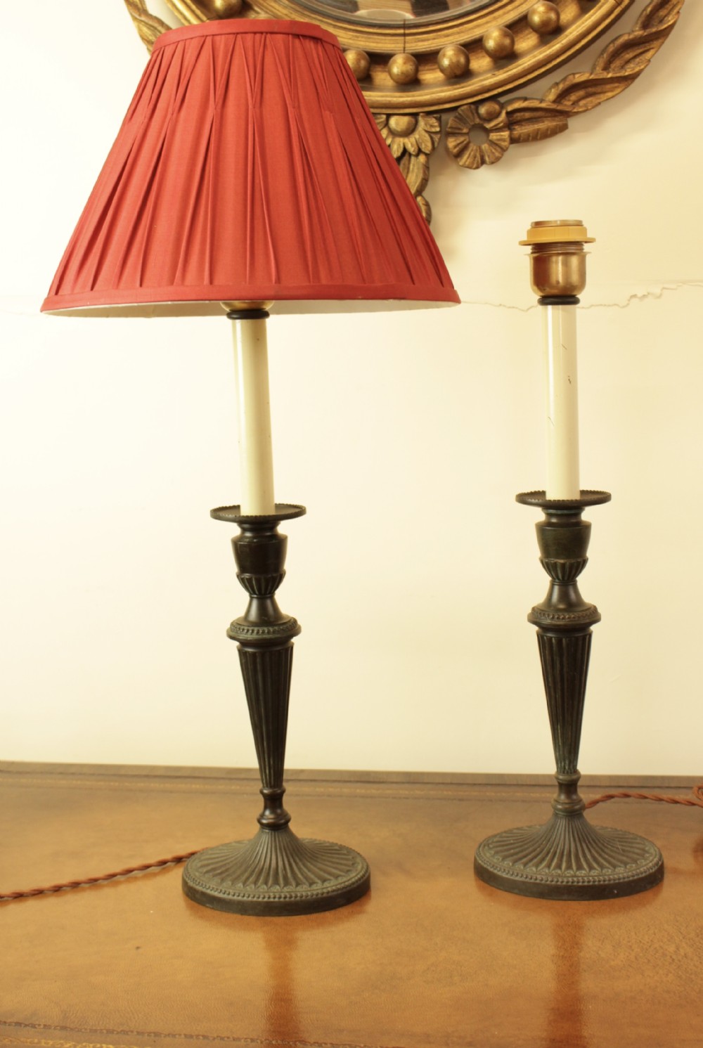 A Pair Of Bronze Adams Style Candlestick Table Lamps 