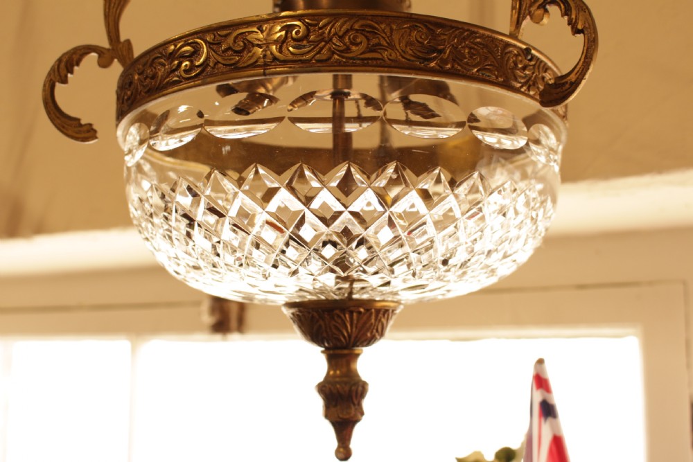 A Pair of Brass & Crystal Bowl Ceiling Lights View II