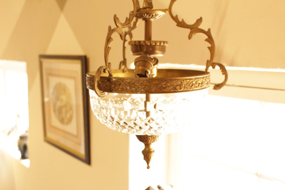 A Pair of Brass & Crystal Bowl Ceiling Lights View III