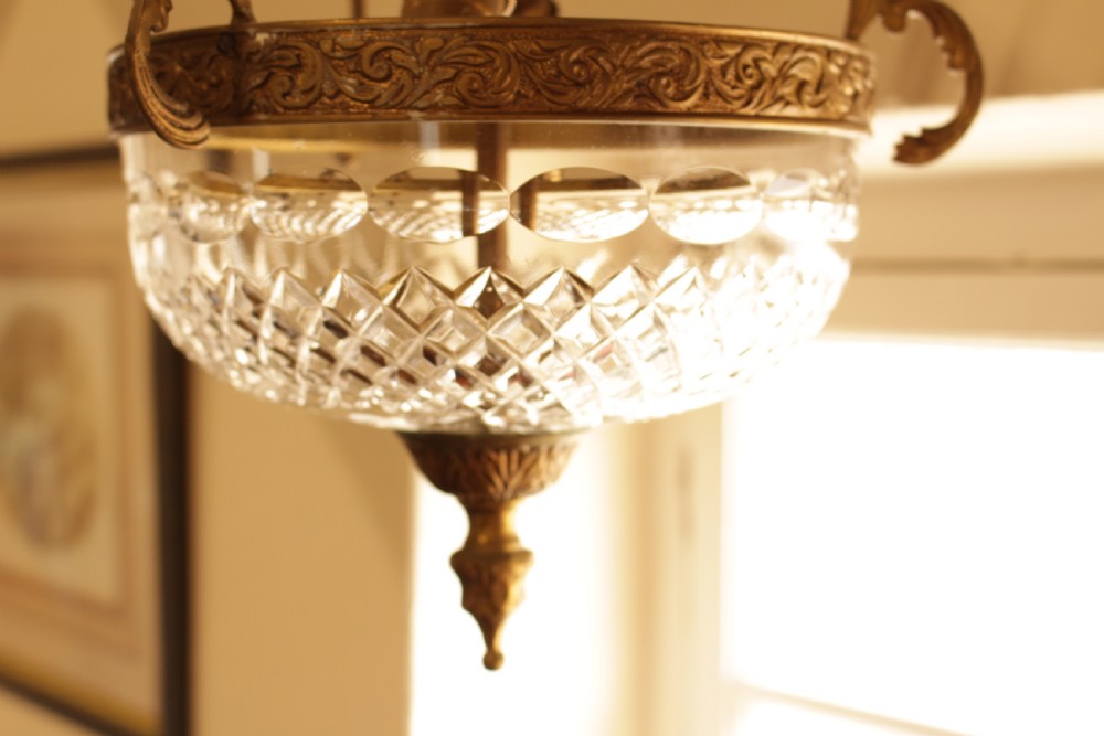 A Pair of Brass & Crystal Bowl Ceiling Lights View IV