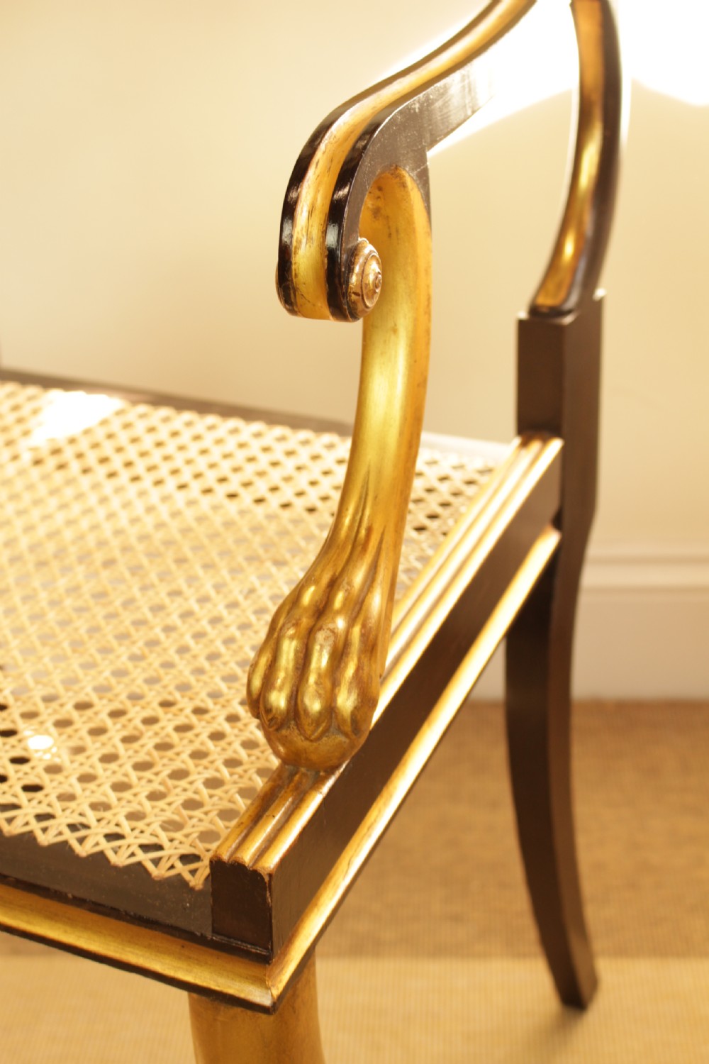A Gilt & Ebonies Cane Open Arm Chair  View III