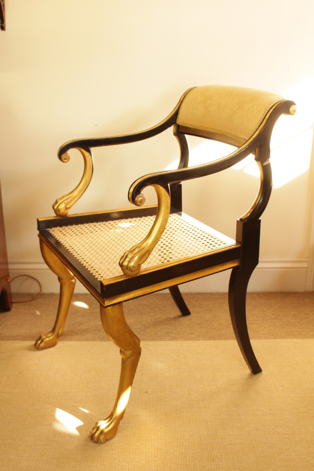 A Gilt & Ebonies Cane Open Arm Chair  View V