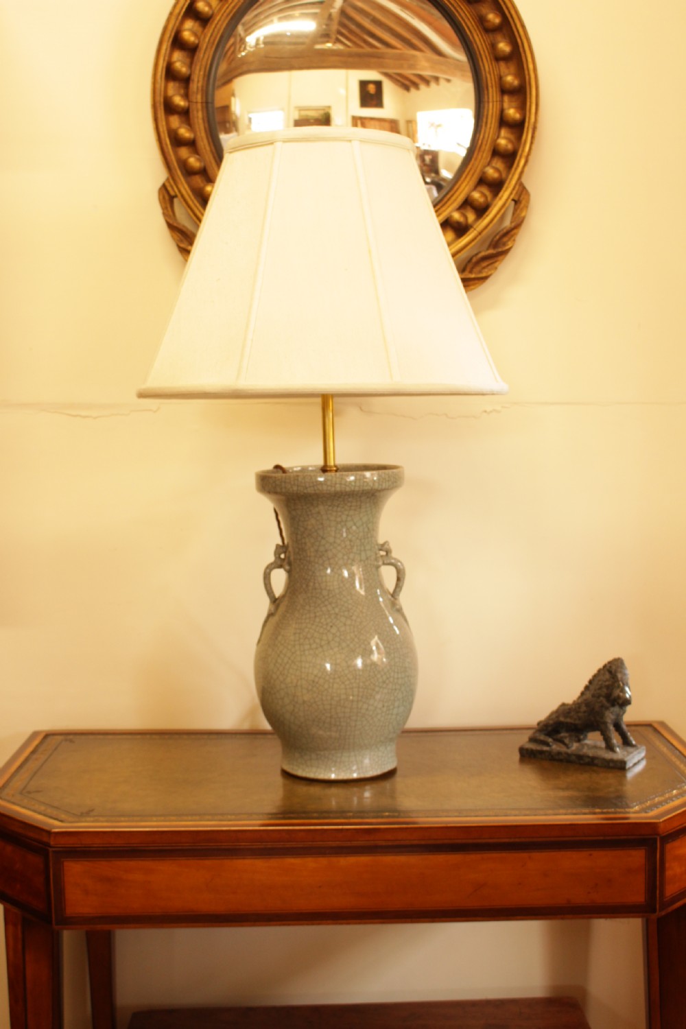 A 19th C. Chinese Celedon Vase Converted To A Table Lamp (Undrilled)