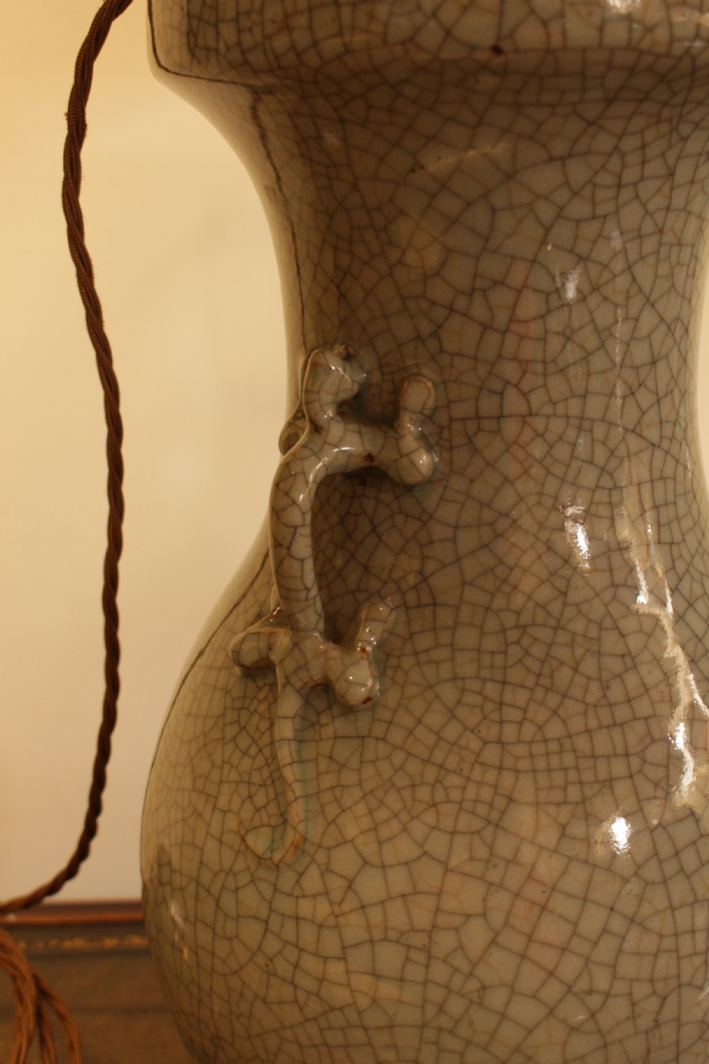 A 19th C. Chinese Celedon Vase Converted To A Table Lamp (Undrilled) View VI