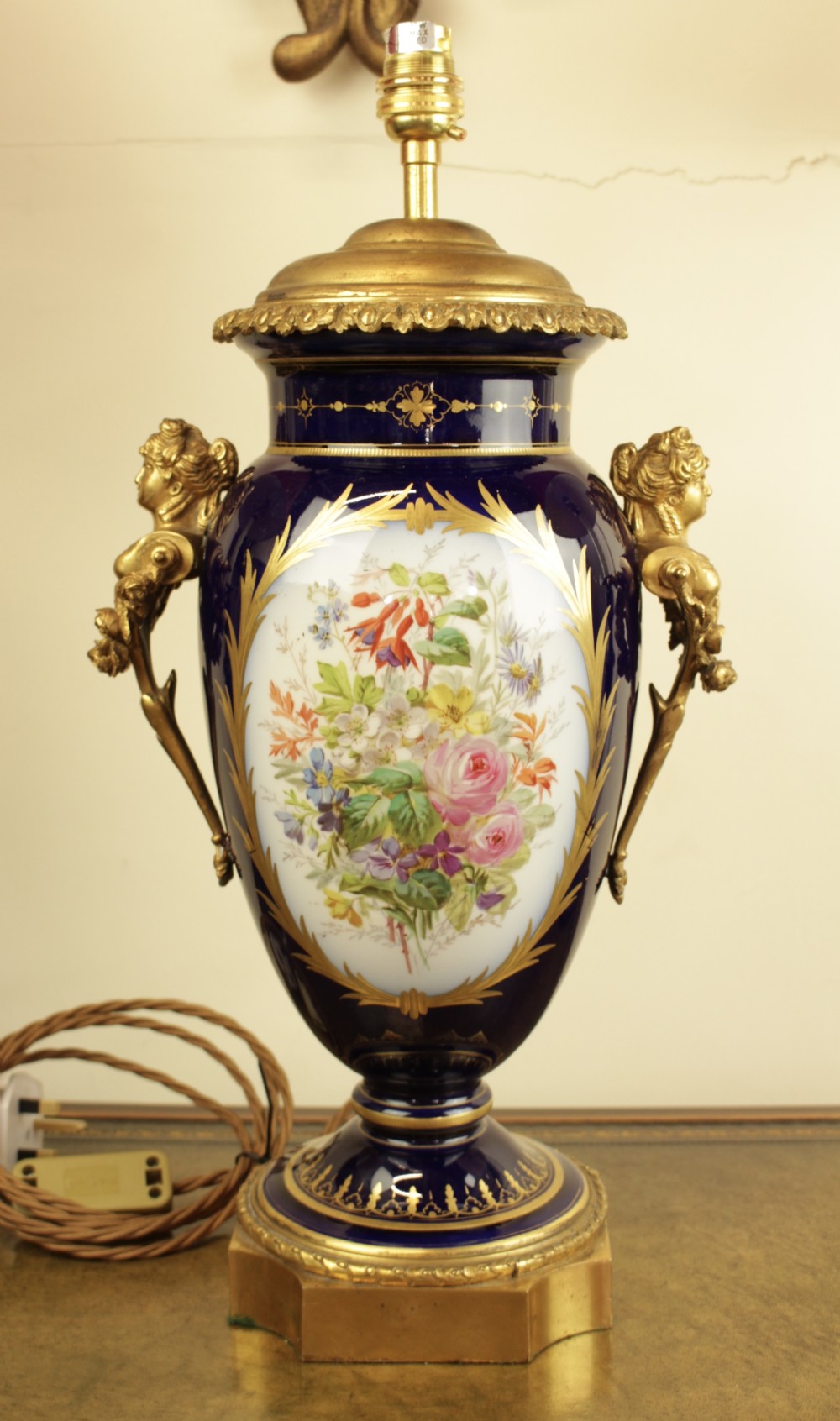 A French Sevres Porcelain Ormolu Cobalt Blue Table Lamp