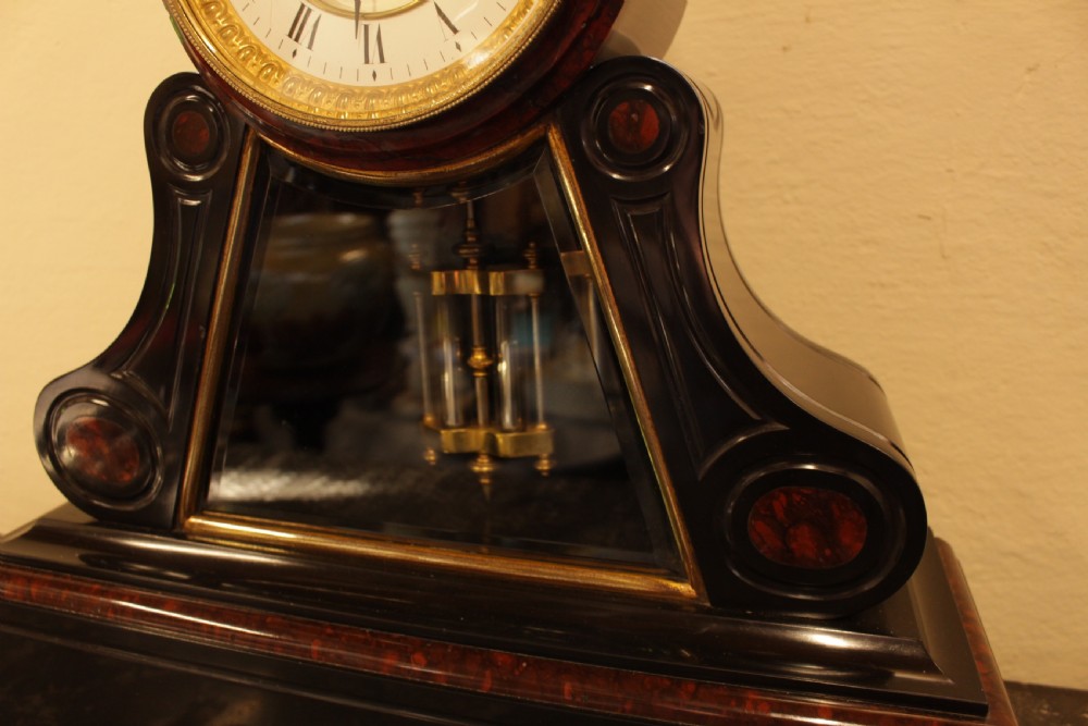 A French Marble & Polished Slate Mantal Clock  View III