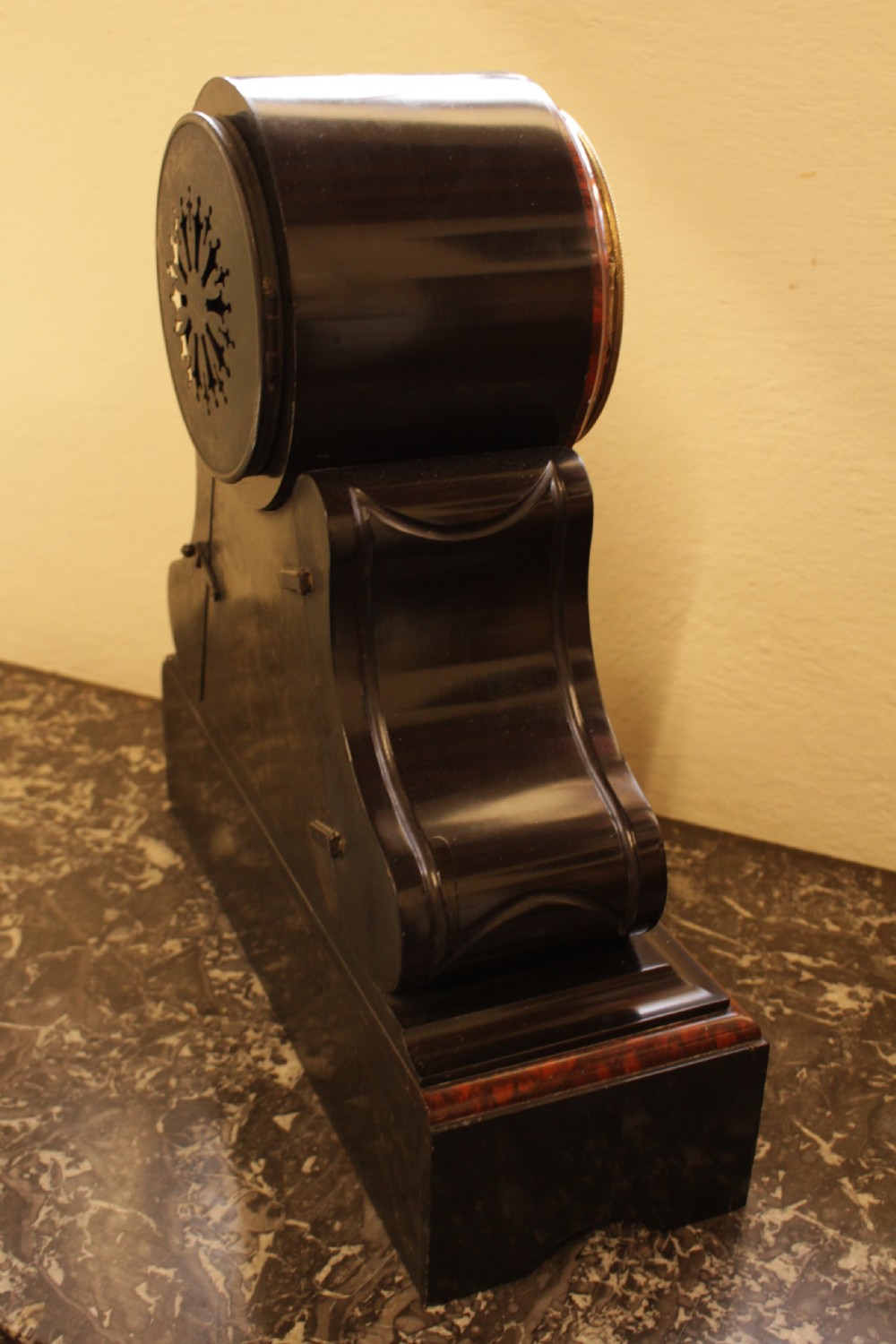 A French Marble & Polished Slate Mantal Clock  View IX