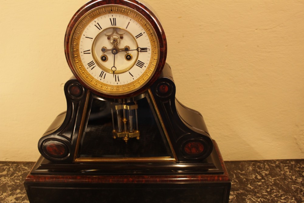 A French Marble & Polished Slate Mantal Clock  View X