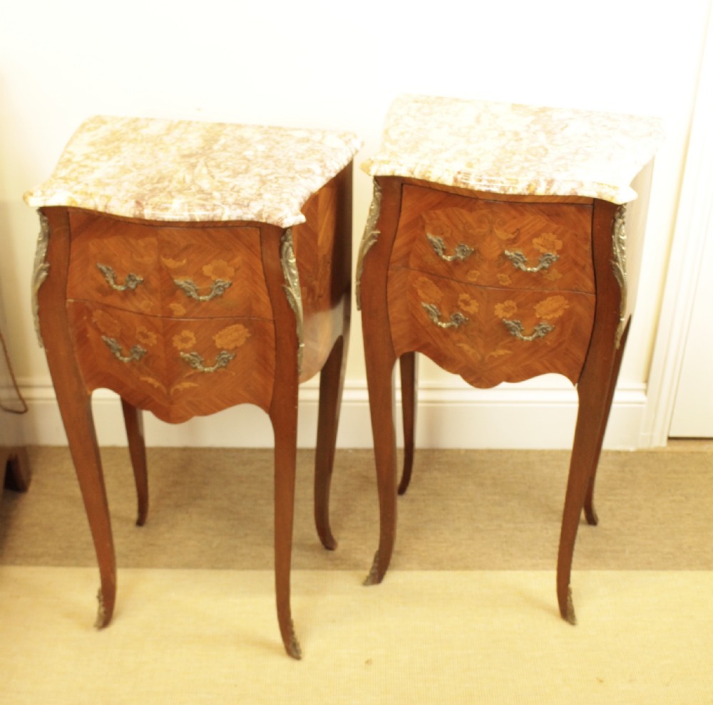 A Pair Of 1920's French Marble Top Bedsides 