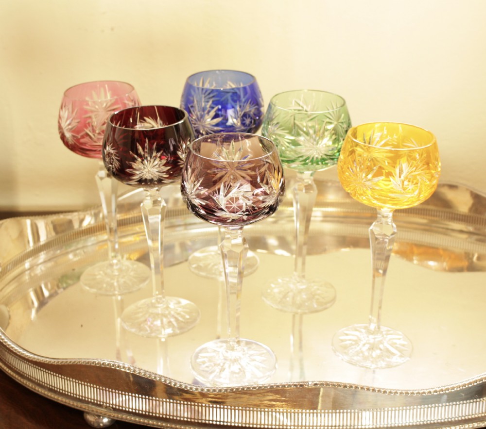 A Set Of Six Harlequin Bohemian Wine Glasses, 20cms 