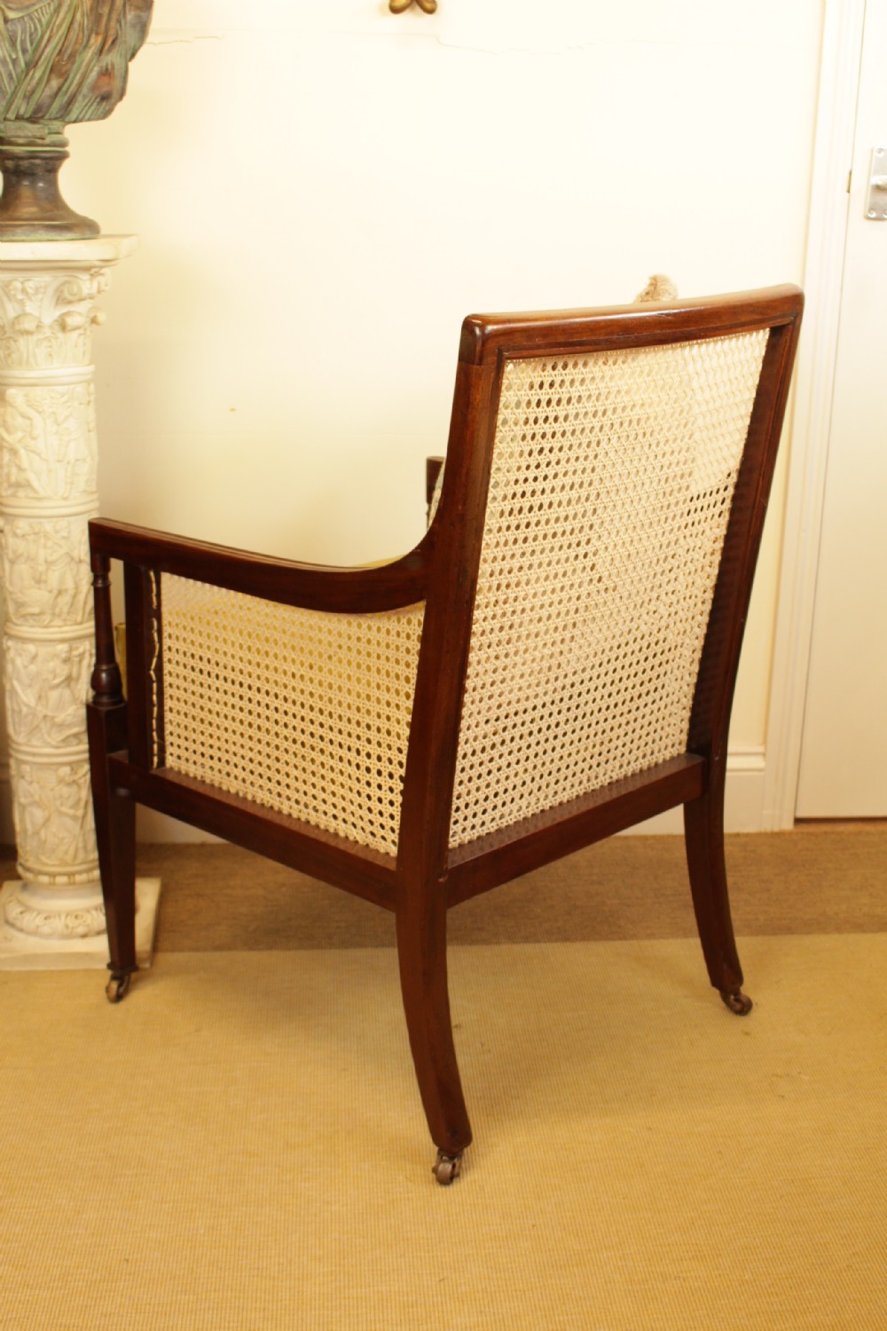 A Edwardian Mahogany Bergere/Cane Chair With Deep Velvet Seat Cushion    View IV
