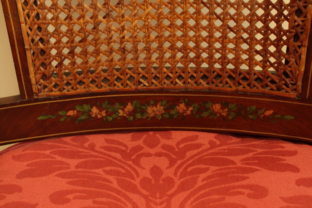 A Very Pretty Edwardian Mahogany Bergere Painted Open Arm Chair View IV