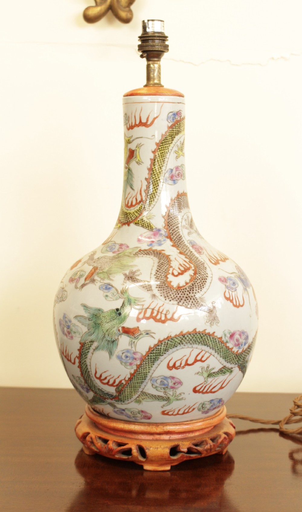 A Large Chinese Vase Decorated with Dragon's Converted Table Lamp 